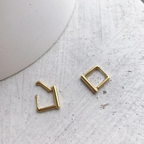 INS Authentic 925 Sterling silver Golds squareness Square Geometric Hoop Huggie Earrings FINE jEWELRY TLE583/2
