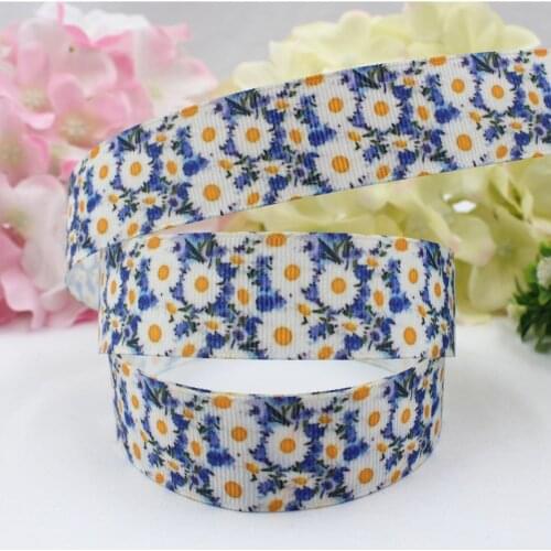 16607-100, 25mm Daisy Printed grosgrain ribbon, accessories Webbing, DIY handmade materials, free shipping