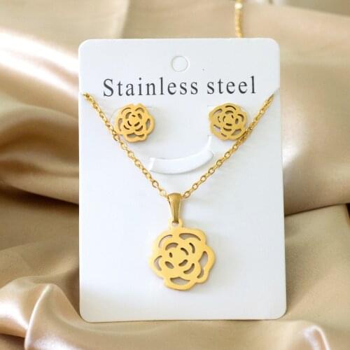 LUXUKISSKIDS Engagement Wedding flower Bridal African Jewelry set stainless steel Pendant Necklace set Earrings Jewellery Sets