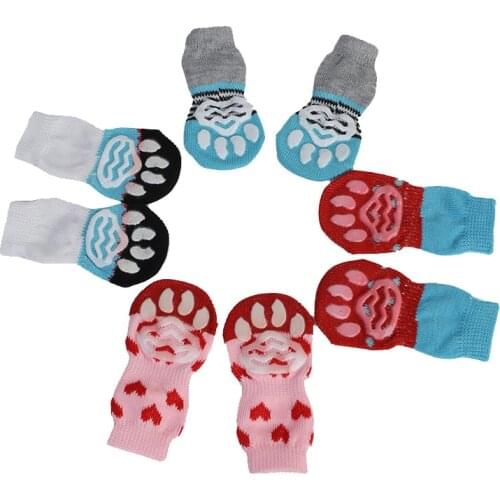 4Pcs/Set Pet Puppy Dog Socks Anti-Slip Knitting Breathable Elasticity Warm Winter Indoor Sweat Absorption Pet Cat Socks Hogard