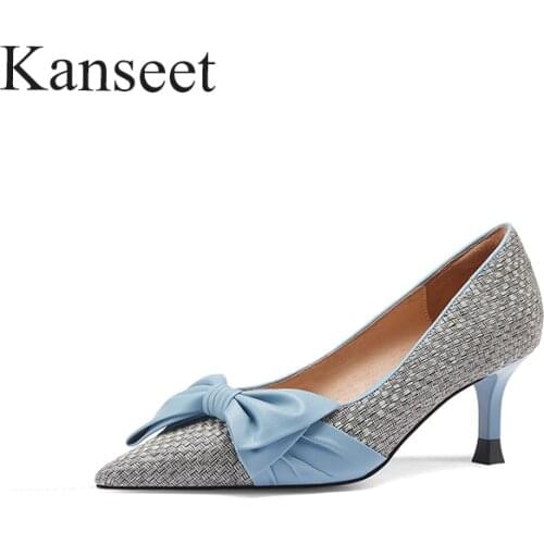Kanseet 2021 New Women Pumps Spring Autumn Fashion Mixed Material Black Hot Sale Elegant Handmade Pointed Toe High Heels Shoes