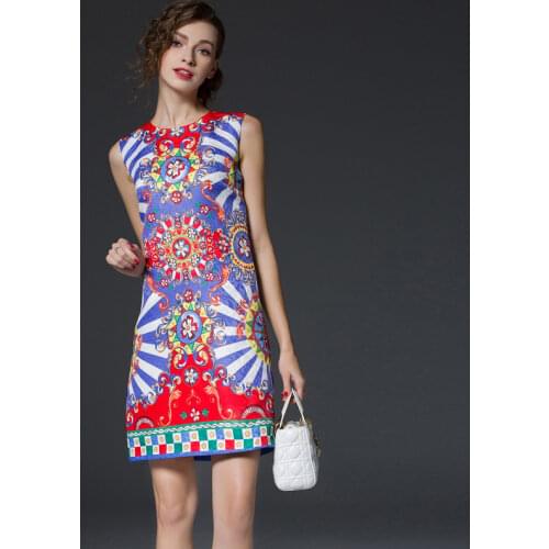 Factory outlests new fashion cartoon pattern Jacquard dress female sleeveless design hip dress wq2341 wholesale dropship