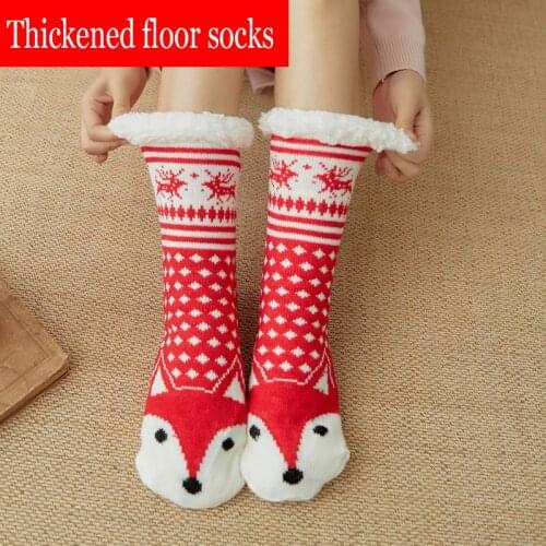 New Winter Ladies Warm Socks Cartoon Red Fox Fashion Floor Socks Comfort Super Soft Plush Lined Thick Socks Christmas Gifts2021
