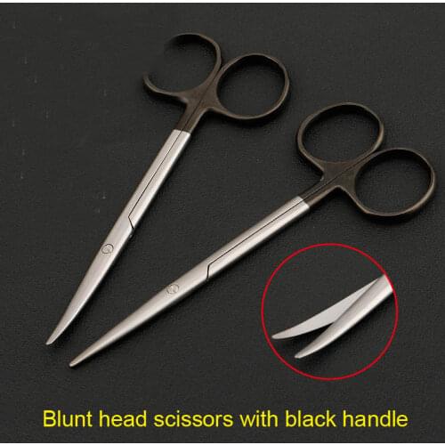 Black handle blunt scissors sharp surgical scissors nose plastic instrument tool fine round head straight straight elbow