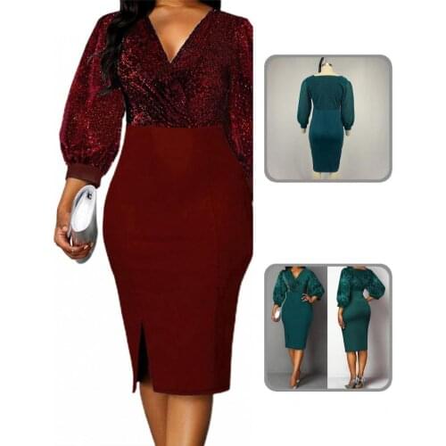 Solid Color Women Shiny V Neck Dress for Banquet Formal Dress Solid Color Women Shiny V Neck Dress for Banquet