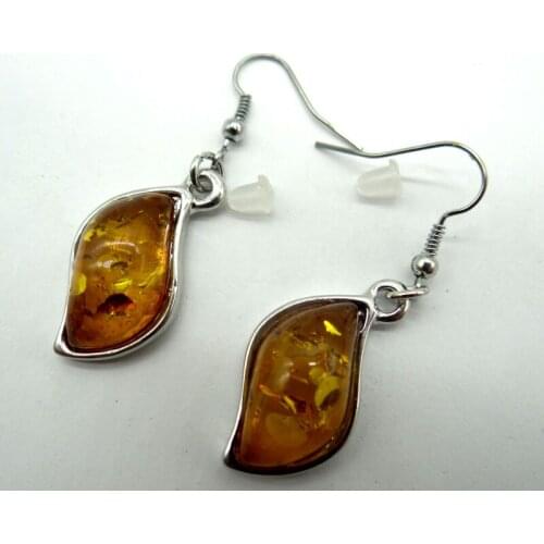 Wholesale Natural Precious Modernist Water drop TEARDROP GOLDEN HONEY PRESSED AMBERS Jewelry making earring Q1