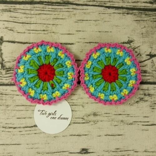 Original Handmade Crochet Round Cup Mats Multicolor Flowers Crochet Doilies Coasters Table Mats 10cm Wool Clothes Patch 20pcs