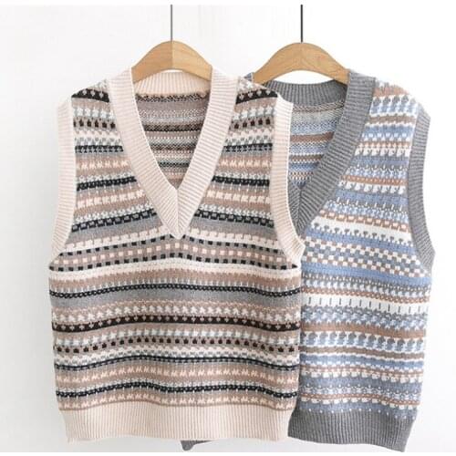 2021 autumn and winter sweater jacket women vest new Korean striped hedging knitted v-neck blouse women casual fashion