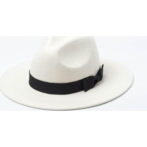 Autumn Winter Fashion Casual White Woolen Jazz Top Hat Men Woman Simplicity Style Bowknot Wool Felt Jazz Fedoras Hat