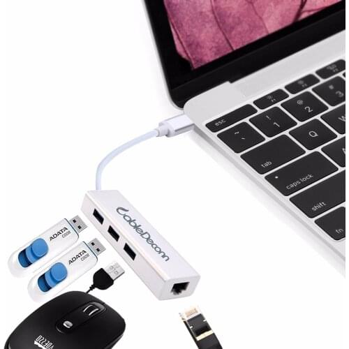 Type C to Gigabit Ethernet LAN RJ45 3 Ports USB 3.0 HUB Adapter High Speed Data Transfer Wired Network Card For Macbook Pro