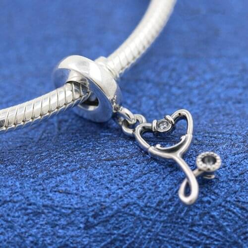 2020 New Autumn 100% 925 Sterling Silver Stethoscope Heart Dangle Charms Fit Bracelet Original DIY Pendant Jewellery For Women