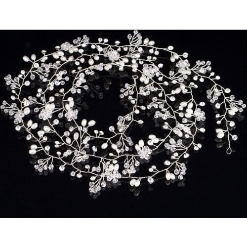 1-1.5m Long Bride Handmade Crystal Pearl Hair Band Headdress Wedding Dress Accessories Headband Jewelry Korean Fashion Hairdress
