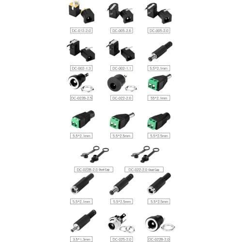 DC power socket connector 005 / 022B male+ female 5.5-2.1 / 2.5 / 3.5MM Port Jack Adapter Plug for LED Strip Light laptop