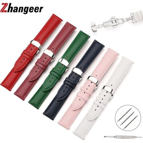 12mm 14mm 16mm 18mm 20mm 22mm 24mm Genuine Leather Watchband Butterfly buckle Universal Strap Wrist Band Belt Bracelet + Tool
