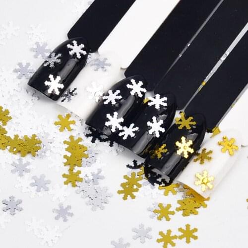 Merry Christmas Nail Sequins White Snowflake Metal Flakies Manicure Nail Art 3D Decoration