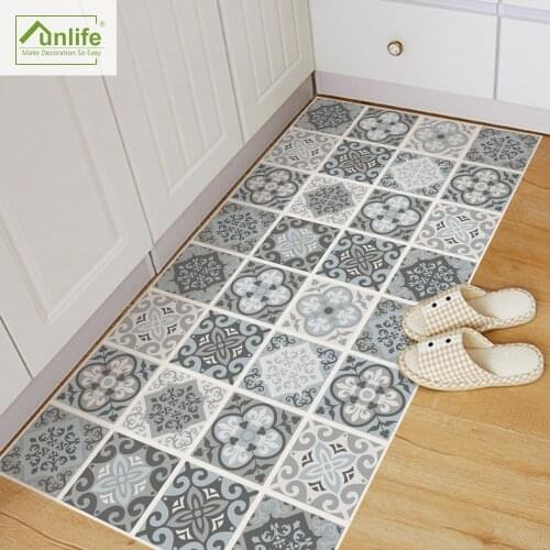 Funlife Blue&Grey Mediterranean Geometry Removable Anti-Slip Floor Stickers Wall Art Decal Home Kitchen Bathroom DIY Decor DB019