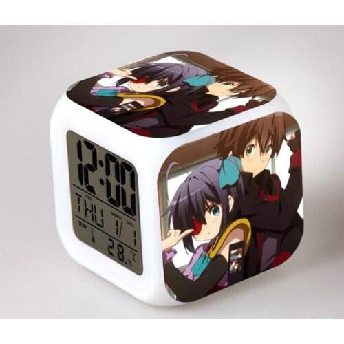 LED 7 Color Flash Digital Alarm Clocks Japanese Anime Cyuunibyou Demo Koigashitai Kids Night Light Bedroom Clock