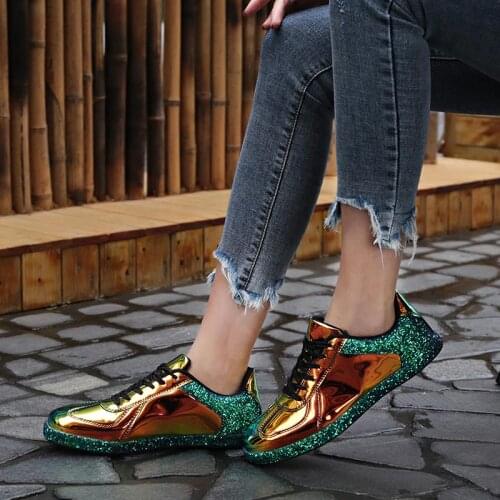 Reflective Workout Shoes Womens Sneakers Leather PU Basket Sport Femme Running Shoes Woman Sports Shoes Lady Green Gold B-410