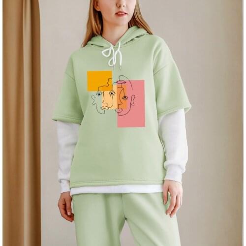 Color Block Hoodie Women Pastel Aesthetic Korean Style Sweatshirt Art Abstract Pullover Streetwear Thick Casaco Feminino Inverno