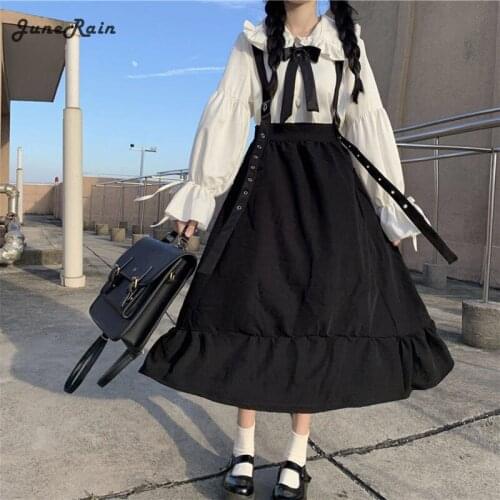 Japanese College High-Waist Show Thin Black Mid-Length Ruffled Student fairy dress tea party lolita dress sweet lolita doll