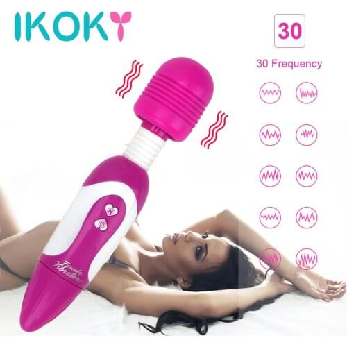 IKOKY Dildo Vibrator G-spot Breast Body Massager Clitoris Vaginal Stimulation 30 Modes AV Stick Magic Wand Sex Toys for Women