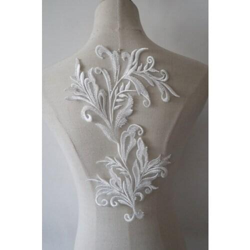 10 pieces off white beads embroidered Lace appliques, bridal Lace Applique costume dance garment accessories