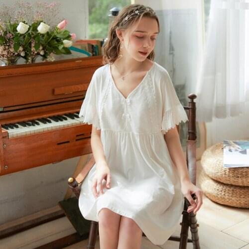 Wasteheart Women Homewear Female White Sexy Sleepwear Nightdress Cotton Lace Nightwear Nightgown Homewear Luxury Gown