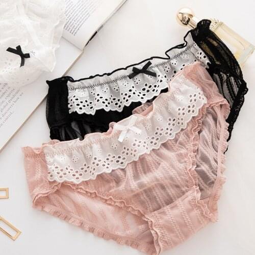 New Women Sexy Lace Hollow Cotton Low Waist Breathable Soft High Elasticity Underwear Princess Cute Lovely Panties Breifs
