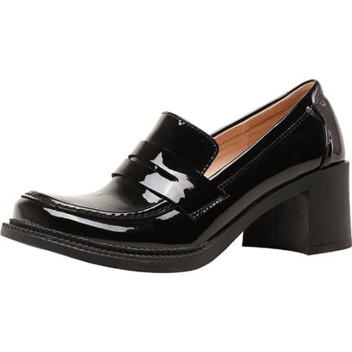 MORDOAN genuine cow leather square toe 2021 autumn mid-heel patent leather loafers ladies platform shoes