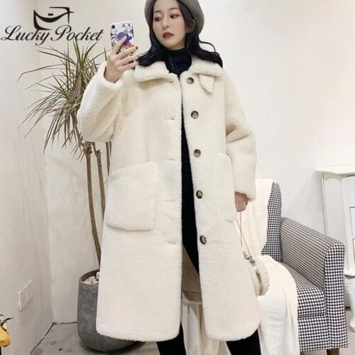Women Winter Thick Plus Size Solid Color Keep Warm Lapel Fur Coat Ladies Fashion Loose Mid-Length Big Pocket Plush Coat ZY58