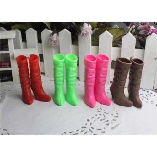 100Pairs/lot Mixed Colors Cute Fashion Dolls Beautiful Ripple Boots For Barbies High-heeled Pointed Boots Hot Wholesale
