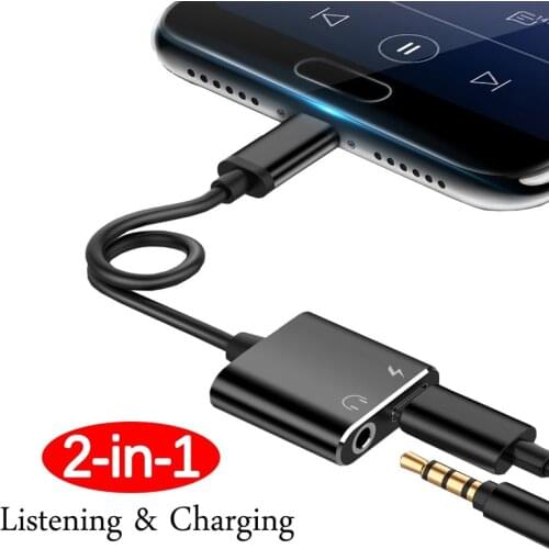 2 In 1 Type C To 3.5 Mm Earphone Jack Adapter USB C Audio Cable Converter Charging Headphone Splitter For Huawei P30 P20 Xiaomi