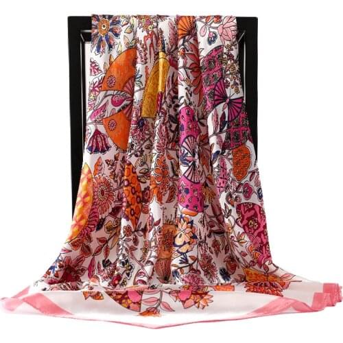 2021 Popular Sunscreen Square Bandanna Summer Luxury Silk Scarves Female 90X90CM Dustproof Kerchief Fashion Colour Print Shawls