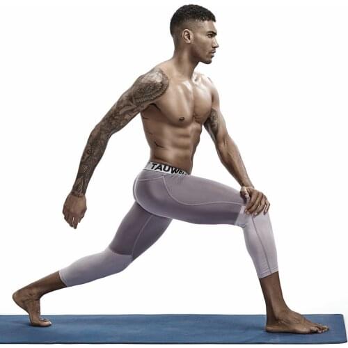 3/4 Compression Leggings Men Fitness Sportswear Male Workout Running Tights Quick Dry Mesh Patchwork Training Gym Legging