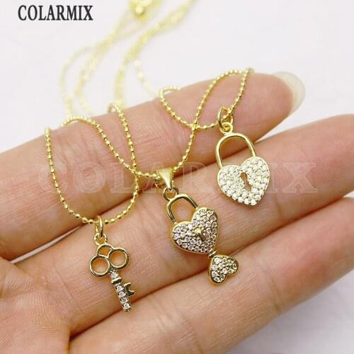 8 Strand Zirconia Lock&key charms necklace jewelry accessories Slim chain necklace for women New design 8219