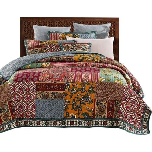 American Patchwork Bedspread Quilt Set 3pcs Vintage Quilted bedding Handmade Quilts Bed Covers King Queen Full Size Coverlet