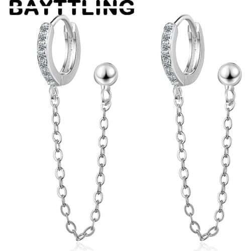 BAYTTLING 925 Sterling Silver 63MM Double Ear Hole Round Zircon Earrings For Women Fashion Gift Jewelry
