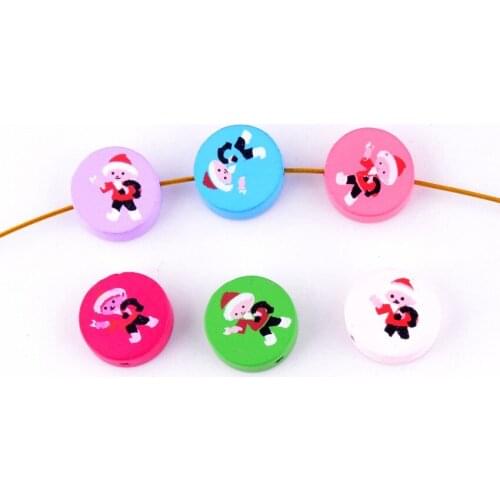 Free shipping-50pcs Hot New Random Mixed Multicolor Cute Round Christmas Wood Beads Jewelry Accessories DIY Craft 20mm J2319