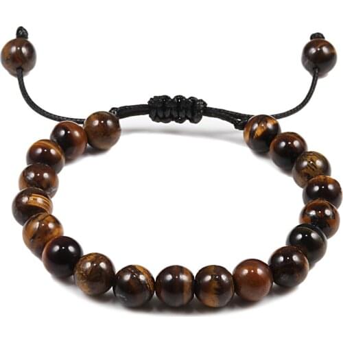 Classic 8MM Tiger Eyes Natural Stone Beads Bracelets for Men Women Bracelet Bangles Braided Rope Handmade Wristband Yoga Jewelry