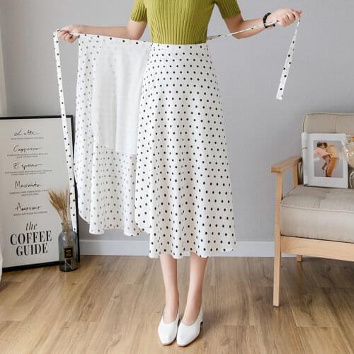 One Piece Chiffon Skirt Female Spring And Summer New All-Match High Waist Polka Dot Mid-Length Skirt