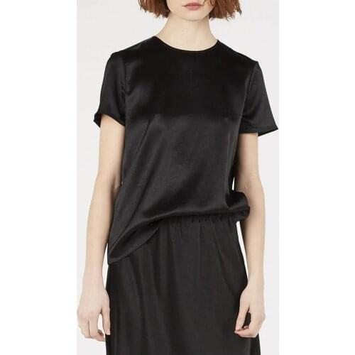 Black Satin Round Neck Top Woman Tshirts