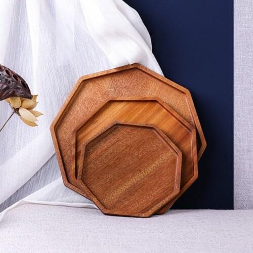 Wooden Octagon Solid Wood Pan Serving Table Plate Fruit Dishes Saucer Tea Tray Dessert Dinner Pastry Bread Plate Tableware Set