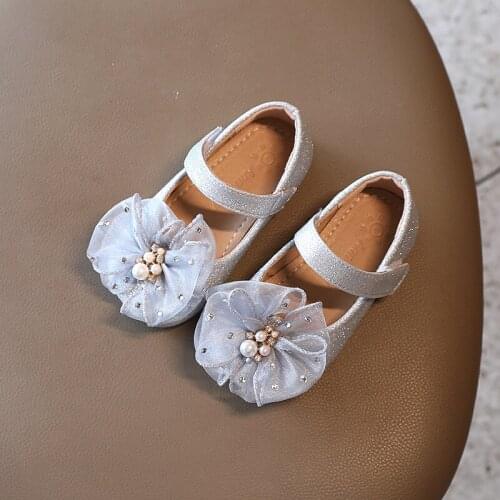 Toddlers Baby Girls Shoes Kids Leather Shoes for Wedding Party Performance Lace Butterfly Rhinestone Bling Pearls Beading
