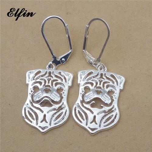 Elfin New Trendy Hollow Pug Earings Fashion Jewelry Gold Color Silver Color Animal Dog Earrings For Women