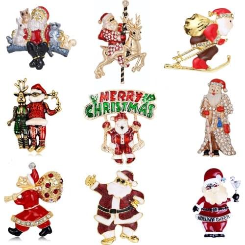 Enamel Christmas Santa Claus Brooch Pin for Holiday rhinestone breastpin accessories