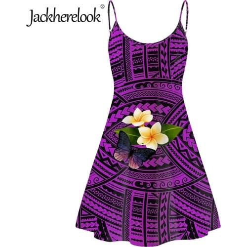 Jackherelook Ladies Slip Party Dresses Polynesian Traditional Tribal Hibiscus Brand Design Summer Sexy Spaghetti Strap Dress