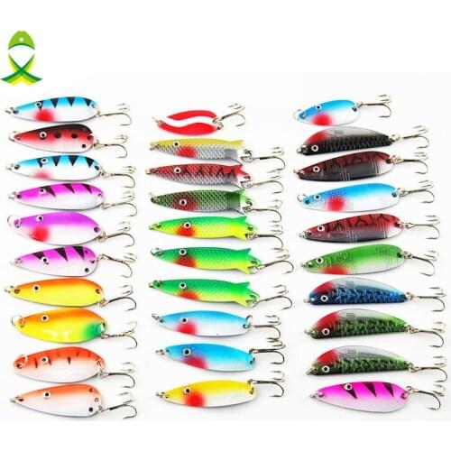 JSM 30Pcs/lot Assorted Spoon Metal Fishing Lure Saltwater Spinner Baits with Treble Hook