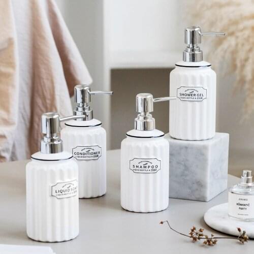 370ml Ceramic Soap Dispenser Bathroom Shower Gel Shampoo Bottle Nordic Hair Conditioner Liquid Soap Storage Empty Sub-bottle