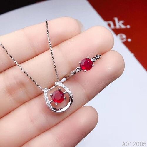KJJEAXCMY Fine Jewelry 925 sterling silver inlaid natural gemstone ruby female ring pendant set popular supports detection