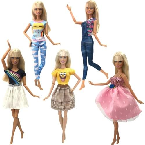 NK 5 Set Mix Newest Doll Fashion Dress Everyday Clothing Top Casual Dress For Barbie Accessories Doll Best Child Girl Gift Toy4X